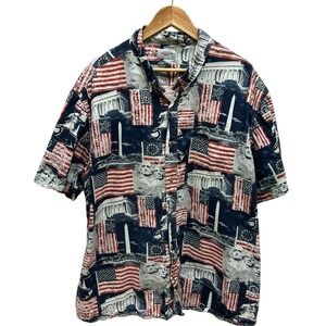 American Legacy 3X Patriotic Button Down Shirt Men Blue‎ USA Flag Mount Rushmore